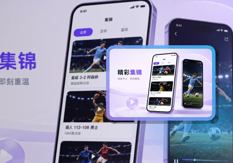 杂志式App介绍 · 手机赛事中心 · 多场赛事切换更清楚界面展示
